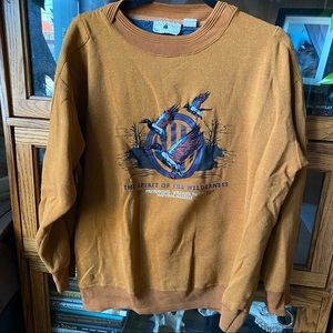 Beautifully detailed camel color duck embroidered crewneck